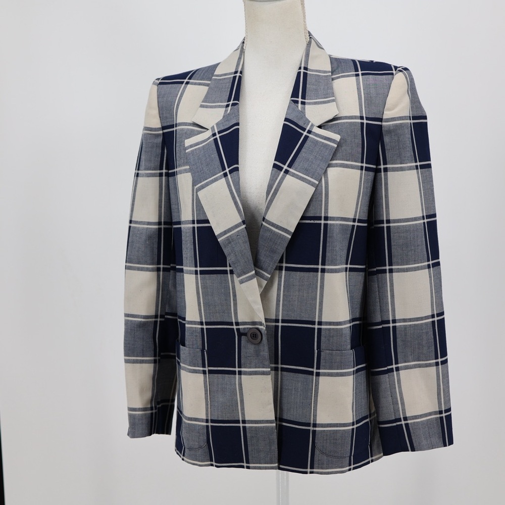 Vintage Weathervane Women Size 6 Plaid Blazer Navy Cream Interview Outfit